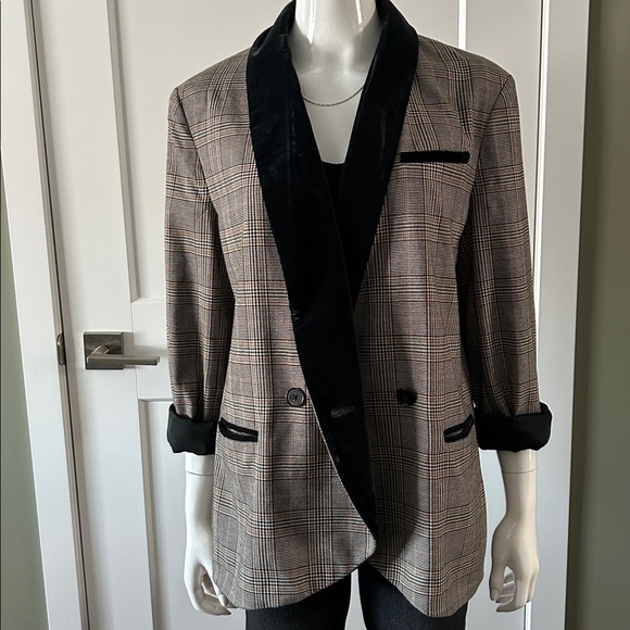 Free People Plaid Velvet Trim Blazer Oversized Boyfriend XS S M - Picture 13 of 16